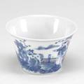 Blue and white and underglaze red winecup eggshell porcelain decorated with a scene of a man and a horse in a landscape kangxi period 16621722 hallmark in underglaze blue on the base qi yun tang