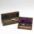 Two wine hydrometers both 19th c brass instrument with thermometer mounted to ivory in fitted box by sikes brass instrument in fitted box by gray  keen longer 9