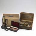Wine testing equipment ebulliscope by e malligand alcoholmetre by chevalier cased set of four mercury thermometers all 19th c largest 13 x 6 x 8 12