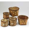 Northeast baskets five birch bark baskets four in woven quill with floral design and one carved in the style of tomah late 19thearly 20th c largest 5 14 x 7 12