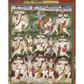 Four thai and burmese paintings depicting jataka tales and battle scenes 19th c framed by ben shahn largest 10 x 12 14