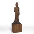 Japanese wood figure depicting kannon wearing a crown and robes carved in the heian style wood test required 48