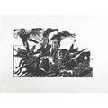 Jacob landau horses and men woodblock print on rice paper signed titled dedicated and numbered ap 20 x 24 image 24 x 30 sheet