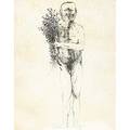 Leonard baskin man with forsythia 1953 ink on paper framed signed and dated 20 x 24 image provenance grace borgenicht gallery new york label on verso