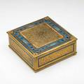 Louis c tiffany furnaces inc art deco cigar box new york ca 1920 gilt bronze  enamel wood stamped louis c tiffany furnaces inc 366 2 x 6 14 x 6 14