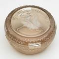 Lalique covered box in clear and frosted glass with sepia patina france ca 1920 molded lalique depose 2 x 3 14