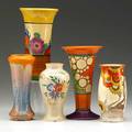 Clarice cliff five vases england 1930s each marked tallest 8 14