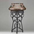 English arts  crafts large jardiniere on stand england ca 1920s hammered and embossed copper patinated iron unmarked jardiniere 8 x 18 with stand 29 34