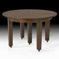 Gustav stickley fiveleg dining table eastwood ca 1906 complete with four leaves in original rack paper label on rack closed on casters 31 x 48