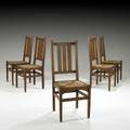 Harvey ellis gustav stickley set of five dining chairs with rush seats eastwood ny ca 1904 remnant of paper label to one red decal to three 40 x 15 12 x 16