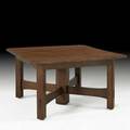 Gustav stickley rare early and large fiveleg dining table with square top eastwood ny ca 1902 complete with six 11 leaves unmarked 30 12 x 54 sq