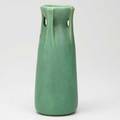 Teco tall fourbuttress vase matte green glaze terra cotta il ca 1910 stamped teco twice 10 34 x 4 14
