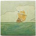 Rookwood faience large tile with tall ship cincinnati ca 1920 impressed mark 12 sq exhibition craftsman farms parsippany nj july 1995