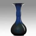 Fulper tall bulbous vase in chinese blue to green flambe glaze flemington ca 1915 incised racetrack mark 15 14 x 7 34