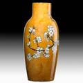 John bennett tall vase with apple blossoms on orange glaze new york 1880 signed j bennett 412e24 ny 1880 15 x 7