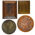 Plaques  medallions of pioneersfour works of art jl markham untitled pioneer household 1886 bronze signed jl markham henry bonnard foundry 19 14 x 17 58 artist unknown untitled 