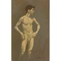 Robert r bliss american 1925  1981 standing male nude 1965 oil on paper mounted to board framed signed dated and titled 12 x 7 34 provenance private collection new york