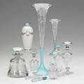 Sterling and enamel items ten 20th c three vases five perfumes and two small perfume vials tallest 13