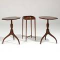 Kittinger three side tables late 20th c matching pair with rectangular tops and a stretcher base occasional table tallest 26 x 20 x 14