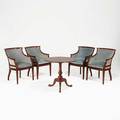 Set of regency armchairs four with mahogany frames and velvet upholstery together with cherry tilttop table all late 20th c 33 12 x 23 12 x 27