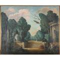 European classical scene oil on canvas on a garden and landscape in the mural style probably italian early 20th c 74 x 61