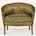Louis xvi style settee gilded frame with floral needlework upholstery early 20th c 35 12 x 39 12 x 24