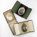 Portrait miniatures three on ivory in gold plated frames 19th20th c largest 4 x 2 12