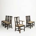 Six english chippendale dining chairs assembled set in oak with upholstered seats 18th c armchair 37 x 23 x 20
