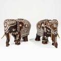 Pair of asian carved elephants teak with decorative inlay 20th c 24 x 16 x 29
