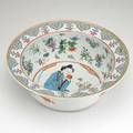 Chinese porcelain bowl decorated with polychrome figures and flowers 19th c 5 x 13 34 dia