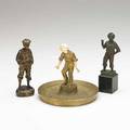 Bronze sculpture group three early 20th c whistler with hands in pocket signed mousse siffler boy with ivory hands and face signed barthelmy and boy on marble base signed m bauer tallest 6