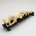 Asian ivory animal group carved elephant battling with lions 19th20th c 3 x 11 12 x 2