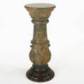 Marble pedestal fluted column in shades of green yellow and blue with acanthus leaf design 20th c 34 12 x 17 dia
