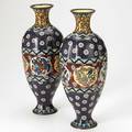 Pair of chinese cloisonne vases decorated with dragons on red and blue ground early 20th c 12