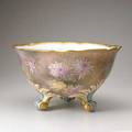 Limoges footed punch bowl with handpainted aster decoration 20th c marked 9 12 x 16