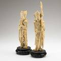 Chinese ivory figures two tomb guardians 19th20th c taller 12