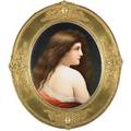 Kpm painting on porcelain of an elegant woman in gilded frame 19th c scepter mark 11 14 x 14