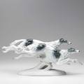 Rosenthal porcelain figurine running wolfhounds on wood base 20th c marked 10 x 22