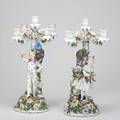 Pair of german porcelain candelabra 5light with male and female jesters 19th20th c 18 12 x 10