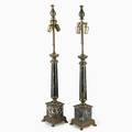 Pair of black marble column lamps ormolu mounts 20th c 32