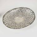 Dutch silver basket low oval form designed as pierced and chased rococo lace ca 18141953 2875 ot 18 x 13 14 x 2 58
