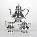 Watson company three piece sterling silver coffee service in the queen anne style ca 19101940 coffee pot covered sugar bowl and cream pitcher marked s14 exemplar 41 ot coffee pot 9