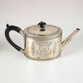 English george iii sterling teapot by henry chawner with ebonized handle and finial date marks 1786 134 ot 5 x 10 12 x 4 provenance from the family of gov franklin murphy of new jersey