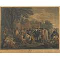 18th c english engraving handtinted image in gilt frame william penns treaty with the indians after the painting by benjamin west engraved by john hall london 1775 19 x 24 sight