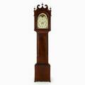 New jersey grandfather clock mahogany case with fluted columns painted dial eight day movement and moon phase ca 1800 marked ll for louis leupp new brunswick 95 x 20 14 x 11