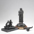 Native american bronzes three 20th c mark of the white man by archie castleberry limited edition skull stamped archie and remington recast tallest 14 14
