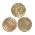 Us 5 gold coins three all au50 1886s 1899 and 1913