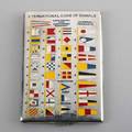 T thomae  co enameled silver nautical motif cigarette case ca 1930 smooth rectangular form the cover with the international code of signals in champleve enamel gilt interior 48 ot 4 12 x