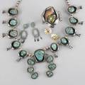 Navajo and zuni silver jewelry mid 20th century six pieces squash blossom necklace naja and ten blossoms with polished nuggets marked maw drops 3 12 necklace 23 12 navajo turquoise an