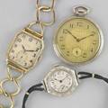 Three watches elgin 14k yg octagonal wristwatch with gold filled bracelet 15 jeweled movement 26786680 ca 1923 31 x 28 mm elgin art deco white gold filled ladies wristwatch 20342609 28 mm